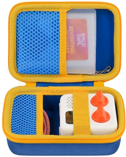 co2CREA Hard Case Compatible with Yoto Mini 2024 Edition Kids Audio Music Player Children Speaker Plays Audiobook Cards Radio and Card Holder Hold up to Yoto 36 Cards, Blue Case + Yellow Zipper