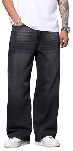 Zewool Herren Hip Hop Baggy Jeans Weite Beinform Skater Lässige Lockere Denim-Hosen Y2K Skateboard Streetwear Gerade Entspannte Passform Y2K Bewegungsfreiheit Skateboard,A10 Schwarz,M