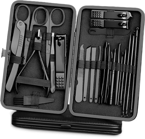 Kit Unghie - Kit Tagliaunghie Professionale - 24 Pcs Kit Pedicure e Manicure In Acciaio Inossidabile, Set Da Viaggio Portatile, con Box PU, Perfetto per Donne e Uomini Viaggio o Uso Domestico