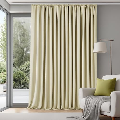 Deconovo Extra Breite Gardinen Wohnzimmer mit Kräuselband Blickdicht Vorhänge für Schiene Raumteiler Vorhang Verdunklungsvorhänge Kälteschutz, 245x300 cm(HöhexBreite), Creme, 1 Stück