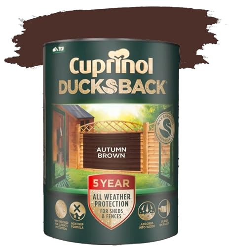 DUAYRA Ducksback Fence Paint 5L | All Weather Protection Paints | Outdoor Sheds Fence Wood Treatment | Low VOC - 10m²/L Coverage | Quick Drying Waterproof | Non Drip, Wex-Enriched | (Autumn Brown)
