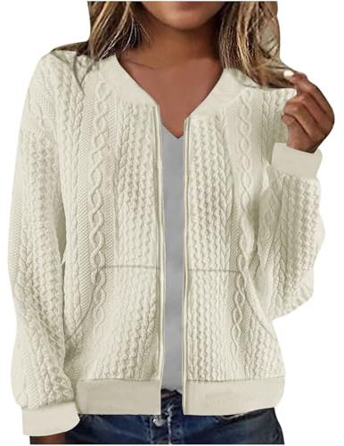 Cardigan Sweaters for Women UK Full Zip Jacket Long Sleeve Sweatshirt with Pockets Cable Knit Coat Lightweight Elegant Fall Outfits Casual Pullover Bolero Ladies Jacket Coat for Daily