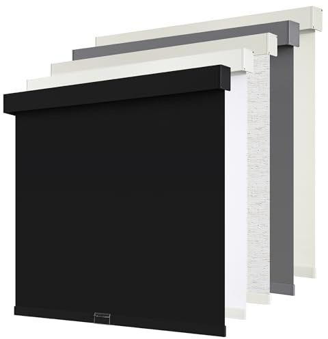 SUNOFF Cordless Blackout Roller Shades Blinds for Windows Free-Stop,Pull Down Room Darkening with Valance,Thermal Insulated Woven Fabric Window Door Blinds for Home,Office,Black 70 W x 72 H