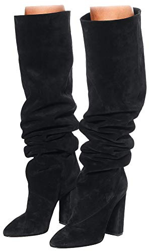 Ceciloroda Donna's Thigh Stivali Alti Tacco Alto Slouchy Stivali alti Wide Calf Sexy Pull-On Festa Botas para Mujer Comodo Black Size 38