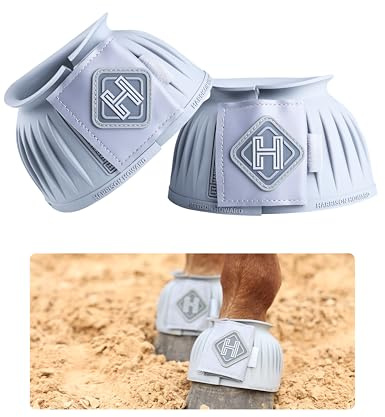 Harrison Howard Rubber Bell Boots Leather Touch-Close Overreach Boots Hoof Protection for Horses Sold in Pairs Light Grey S