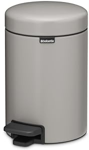 Brabantia NewIcon Pedal Bin 0.8 Gallon/3L (Soft Gray), Soft-Closing Kitchen Garbage Can, Step-On Trash Can with Removable Inner Bucket, PerfectFit Trash Bag Pack Included