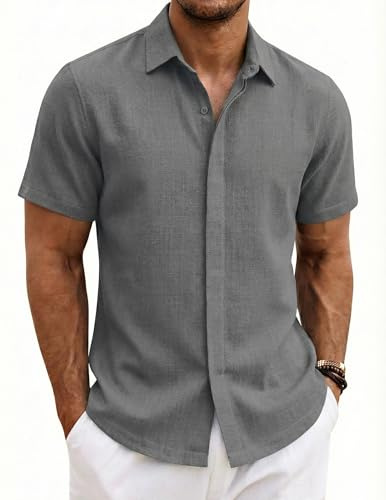 COOFANDY Camisa Hombre Manga Corta Verano 100% Algodón Camisas Hombre Casual Regular Fit