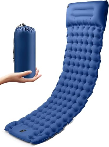 Rantizon Single‑Size Camping Air Mattress, 40D Nylon Inflatable Sleeping Pad with Integrated Foot Pump and Pillow, Ultralight Compact Design for Backpacking, Hiking and Outdoor Camping