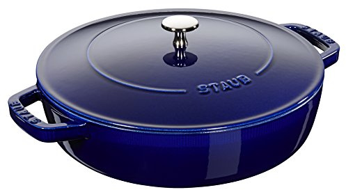Staub Cast Iron Double-Handled Braiser/Skillet with Lid and Self Basting Spikes - 2.5-Qt., Blue