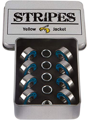 Yellow Jacket Premium Skateboard Bearings, Pro Longboard Bearings, 608, ABEC 9, Washers and Spacers, Bomber Blue (Pack of 8)