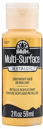 Plaid PE2966 Folk Art Multi-Surface Metallic Acrylic Paint, Bright Gold, 2 oz.