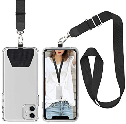 takyu Phone Lanyard Neck Strap, Adjustable Phone Neckstrap with 2 Adhesive Phone Lanyard Tethers Compatible with iPhone Samsung Galaxy and Most Smartphone Black
