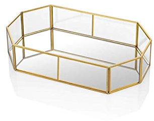 HARLIANGXY - Plateau miroir doré - Vintage - Petit plateau en métal - Plateau décoratif - Rangement du parfum - Plateau pour bijoux - Organiseur pour produits de maquillage - 20 x 14 x 4 cm