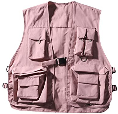 HaoMay Women's Outdoor Fishing Safari Buckle Vest Multi-pocket Photography Vest(Pink, X-Large)