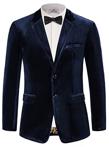 PaulJones Blazer da Sera Elegante in Velluto da Uomo, Smoking Slim Fit a Due Bottoni XL Blu Scuro 310-2