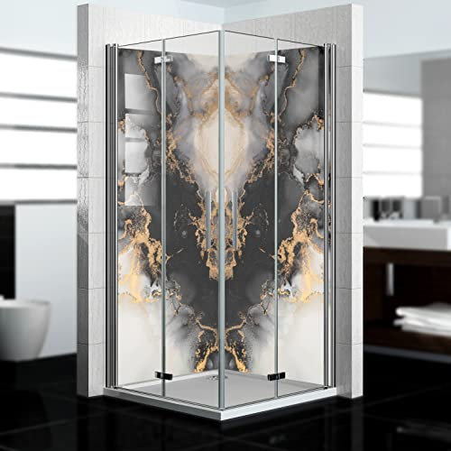 dedeco Pannello posteriore doccia angolare impermeabile, motivo marmo V13, vernice UV opaca, 2 x 80 x 200 cm, come pannello posteriore per il bagno per la sostituzione delle piastrelle