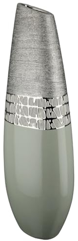 GILDE große Deko Vase Keramikvase XL - Deko Silber Weihnachten Wohnzimmer Geschenk für Frauen - Farbe: Silber Höhe 49 cm