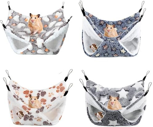 Jinavoty 4 Pcs Meerschweinchen Ratte Hängematte für Käfig, Kleintier Hängematte Frettchen Hängematte, Double Layer Hanging Hammock, weiche hängende Meerschweinchen Etagenbett (Niedliche Farbe)