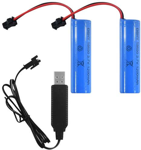 2 st uppladdningsbart Li-Ion 3,7 V batteri, 1000MAH 1200MAH litiumbatterier med USB-laddningskabel, SM 2P-kontakt, universellt ersättningsbatteri 14500 18650 för RC lastbil fjärrkontroll (1200MAH)