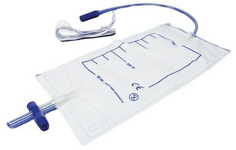 Sacca Urina da Gamba 750 cc (10 pezzi) con Valvola Antireflusso e Rubinetto (tubo 10 cm) - Polybag - Per Incontinenza e Anziani - Professionale