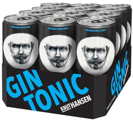 KNUT HANSEN GIN TONIC | Erfrischend und trinkfertig für unterwegs | Hergestellt aus KNUT HANSEN DRY GIN und selbst hergestelltem TONIC | 10% vol. | 12 x 250ml Dose