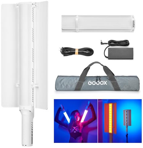 GODOX LC1000R Handheld RGB Tube Light, 2500K-8500K RGB Stick Light with Barndoor&Soft Diffuseur, 65W / 100W (P Model) 360°Full Color CRI 96+ 15 FX Effects LED Light Wand APP Control