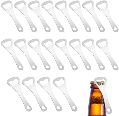 24 Pièces Décapsuleurs Plats en Acier Inoxydable, 9.2 x 3.5cm Décapsuleur avec Poignée Suspendue, Ouvre-bière pour Barman, Petit Decapsuleur Métal pour Maison, Pub, Extérieur, Homme (Argent)