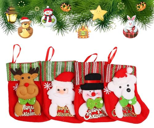 4 Stück Weihnachten Socken, Weihnachtssocken Kamin, Weihnachten Strumpf Beutel, Christmas Stocking, Nikolausstiefel zum Befüllen, Geschenktüten Weihnachten für Kamin Weihnachtsbaum Wand Treppe