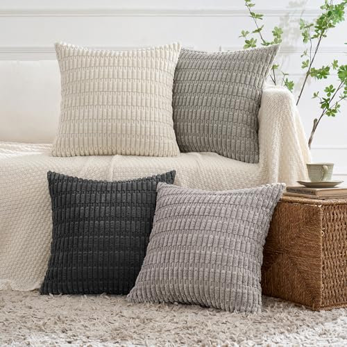 MIULEE 4er Set 40x40 cm Kordsamt Kissenbezüge Moderne Kissenhüllen Dekorative Sofakissen Dekokissen Weicher Zierkissenbezug für Wohnzimmer Sofa Schlafzimmer Boho Dekor Graue Serie
