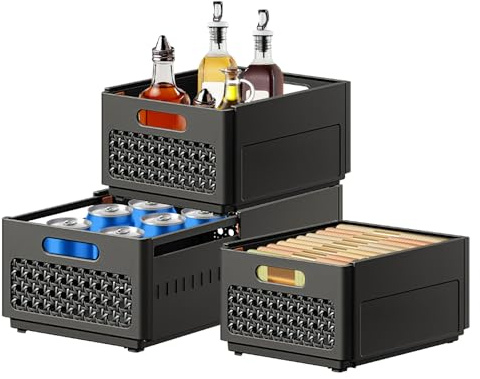 Sonhomay Paquete de 3 cajas de almacenamiento expandibles plegables para armario, organizadores de almacenamiento, apilables, organizadores de cajones, separadores para dormitorio, cocina, baño,
