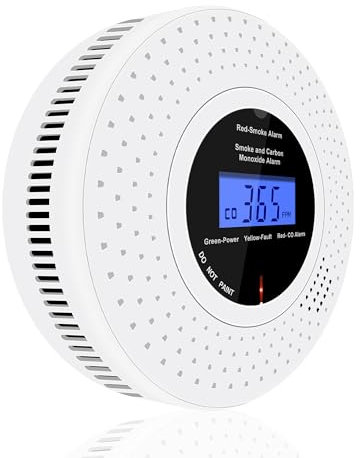Scondaor Détecteur de Fumée et de Monoxyde de Carbone combiné avec Affichage LCD, Alarmes de Fumée Pile AA remplaçable Incluse, Alarme pour Fumée et CO avec Bouton Test/Silence, Lot de 1