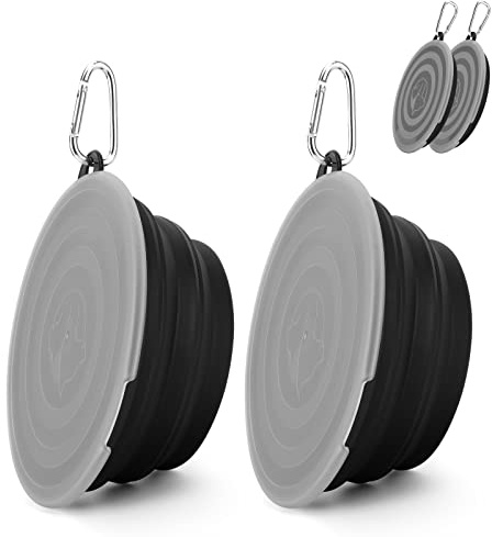 Gamelles Pliables Bols avec Couvercle Chienes Bols d’Eau pour Chien Voyage Bols pour Chat et Chiens Hauteur du Bols Peut Ajustée Léger Protable pour Marche Randonnée Camping (SLSON, Noir*2, Grand)