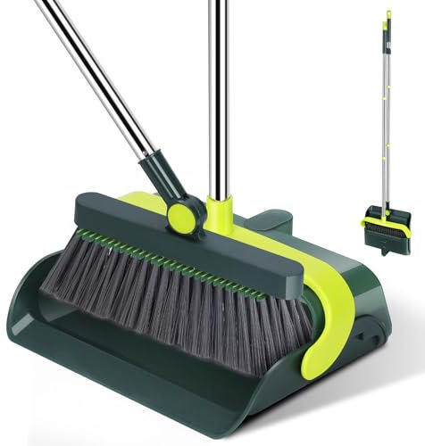 Eukue Ensemble Balai et Pelle à Poussière, Ensemble Pelle Balayette avc Long Manche, Pelle Balayette Intérieur Extérieur pour Nettoyer Sol, Vert foncé