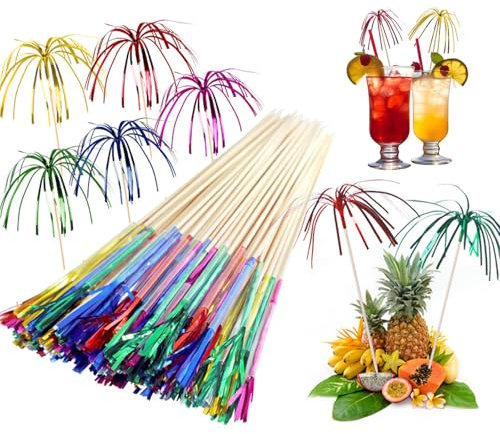 120 Stück Cocktailspieße Cocktail Picks Feuerwerk Dekoration, Feuerwerk Sticks Cocktail Deko für Party Geburtstags bars Kuchen, Früchten, Getränken, Bunte Frucht Zahnstocher Palme Cocktail Picks