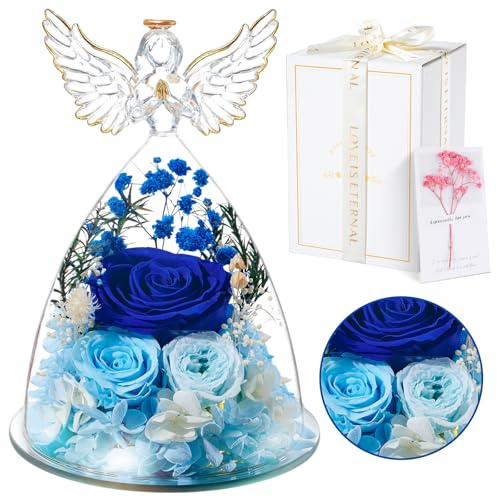 Evig ros present | Evig ros i ängel glaskopp med en vacker presentförpackning | konserverade blommor handgjord Infinity ros för kvinnor flickvän mamma på alla hjärtans dag jul