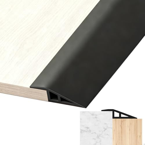 Perfil de Transición para Suelo, 1M * 5CM Tapajuntas Suelo Adhesivo en PVC para Diferencia de Altura de 5-10 mm, Perfil de Transicion para Suelos, Embellecedor Suelos Desnivel Impermeable (Negro)