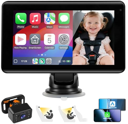 Baby Car Camera with 7 Wireless CarPlay Screen -Supports Apple CarPlay & Android Auto, 1080P IR Night Vision car Camera for Babys, HD Touchscreen Baby Monitor with Split Display, Plug-and-Play