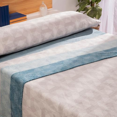 Acomoda Textil - Juego de Sábanas Coralina. Juego de Sábanas 3 Piezas de Invierno. Ropa de Cama Ajustable, Suave y Cálida Fácil Mantenimiento. (Senia Azul, 150 cm)