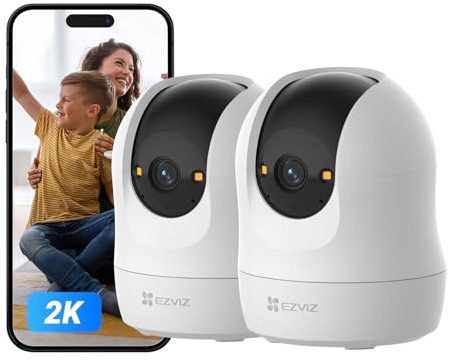 EZVIZ C6N G1 2K Telecamera Wi-Fi Interno, 3MP Videocamera Sorveglianza Interno Pan/Tilt/Zoom, Rilevamento di Persone, Visione Notturna a Colori con WDR, Chiamata Bidirezionale, Kit da 2