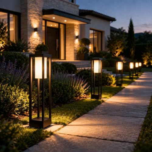 TEKHOME Lampione da Giardino E27 IP65, Lampada da Esterno Moderna in Alluminio, Paletto Luce per Viale Cortile Terrazzo, Nero/Bianco – PT-02 (NERO)