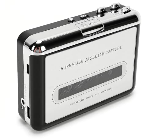 Sxhlseller Convertidor de Casete a MP3, Reproductor de Cinta Portátil con Unidad USB y Reproducción en Formato MP3 con Conector de 3,5 Mm para PC, Portátil, Digitalización de Música