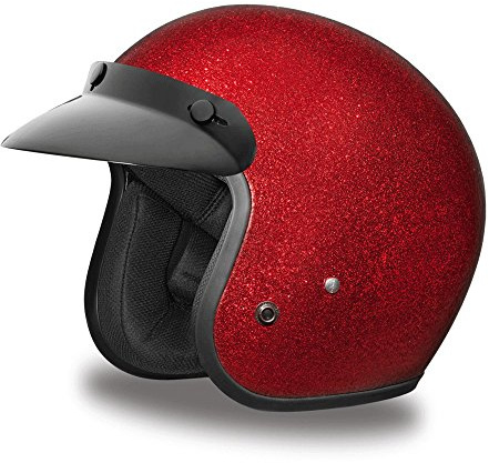 Daytona Cruiser Helmet - Red Metal Flake - Lightweight 3/4 Shell Motorcycle Helmet with Removable Gloss Black Bubble Visor Added - DOT Approved Helmet - Bluetooth Compatible - M - 2.35 Pounds
