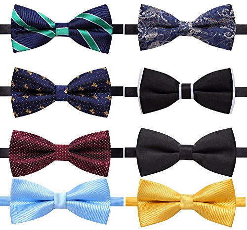 AUSKY Confezione da 8 eleganti papillon pre-annodati regolabili per uomini e ragazzi (confezione da 1, 4, 5, 6 e 8 pezzi), G, taglia unica