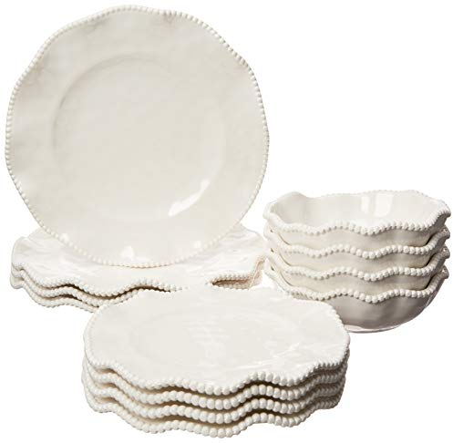 Certified International Perlette Cream 12 pc Melamine Dinnerware Set, Glossy, Service for 4