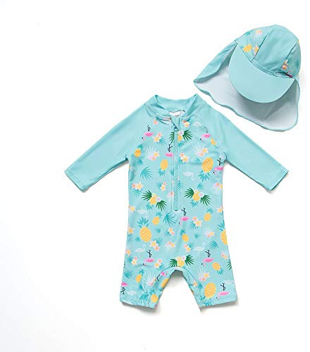 BONVERANO Costume Intero a Maniche Lunghe per Bebè neonata Protezione UV 50+ One Zip(Verde-Ananas,3-6mesi)…