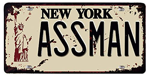 Denim Meow Assman Embossed Tin Signs, Funny Metal Stamped License Plates for Car Motorcycle Wall Decor Seinfeld,Gift Home Decor 12 x 6 inches