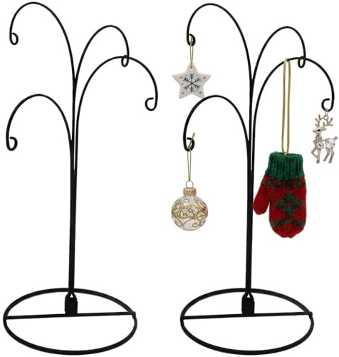 HOHIYA Ornament Display Stand 12 Inch 4-Arm Metal Holder for Christmas Ornaments Glass and Crystal Ball Decorations Art Craft Hanging Hanger Black 2 Pack