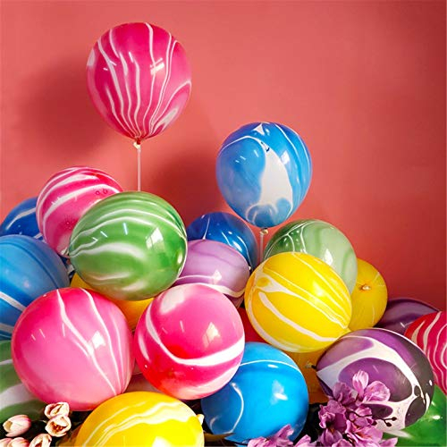Luftballons Bunt 100 Stück 12 Zoll Bunte Luftballons Regenbogen Achat Marmor Ballons Latex Ballons Tie Dye Swirl Effekt für Geburtstags Hochzeit Baby Shower Hippie Party Dekorationen Lieferungen