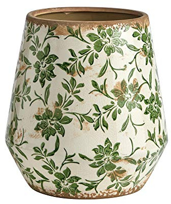 10in. Tuscan Ceramic Green Scroll Planter