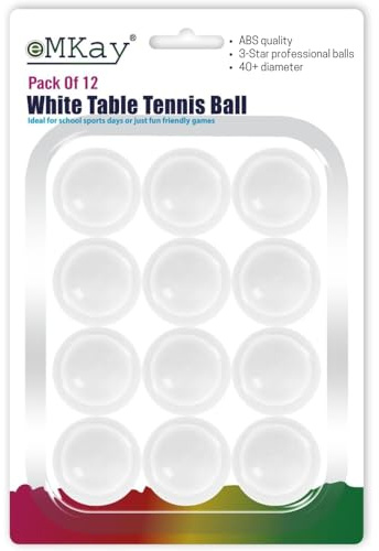eMKay® Pack of 12 Ping Pong Table Tennis Balls (3-Star 40+ High-Performance ABS Material Training Balls) Ideal for Indoor and Outdoor Table Tennis - WHITE
